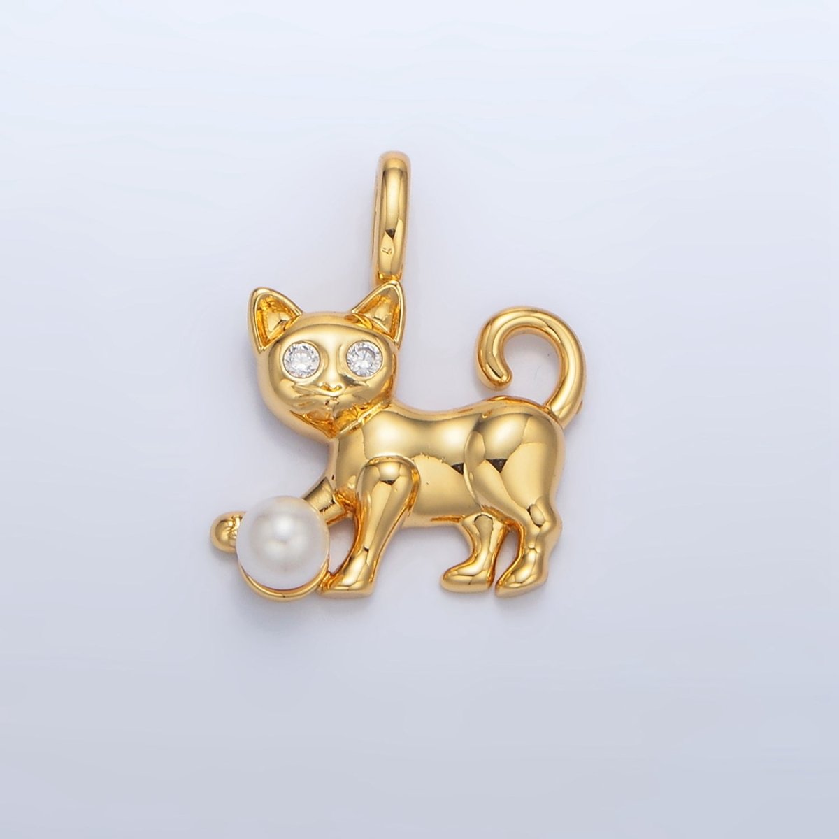 24K Gold Filled Shell Pearl CZ Cat Pet Animal Pendant | AA941