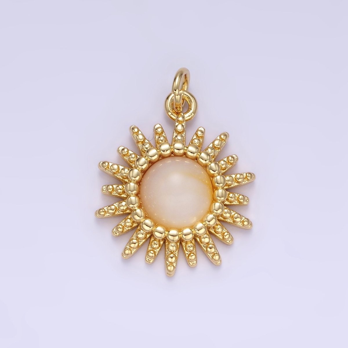 24K Gold Filled Shell Pearl Dotted Celestial Sun Charm | E355