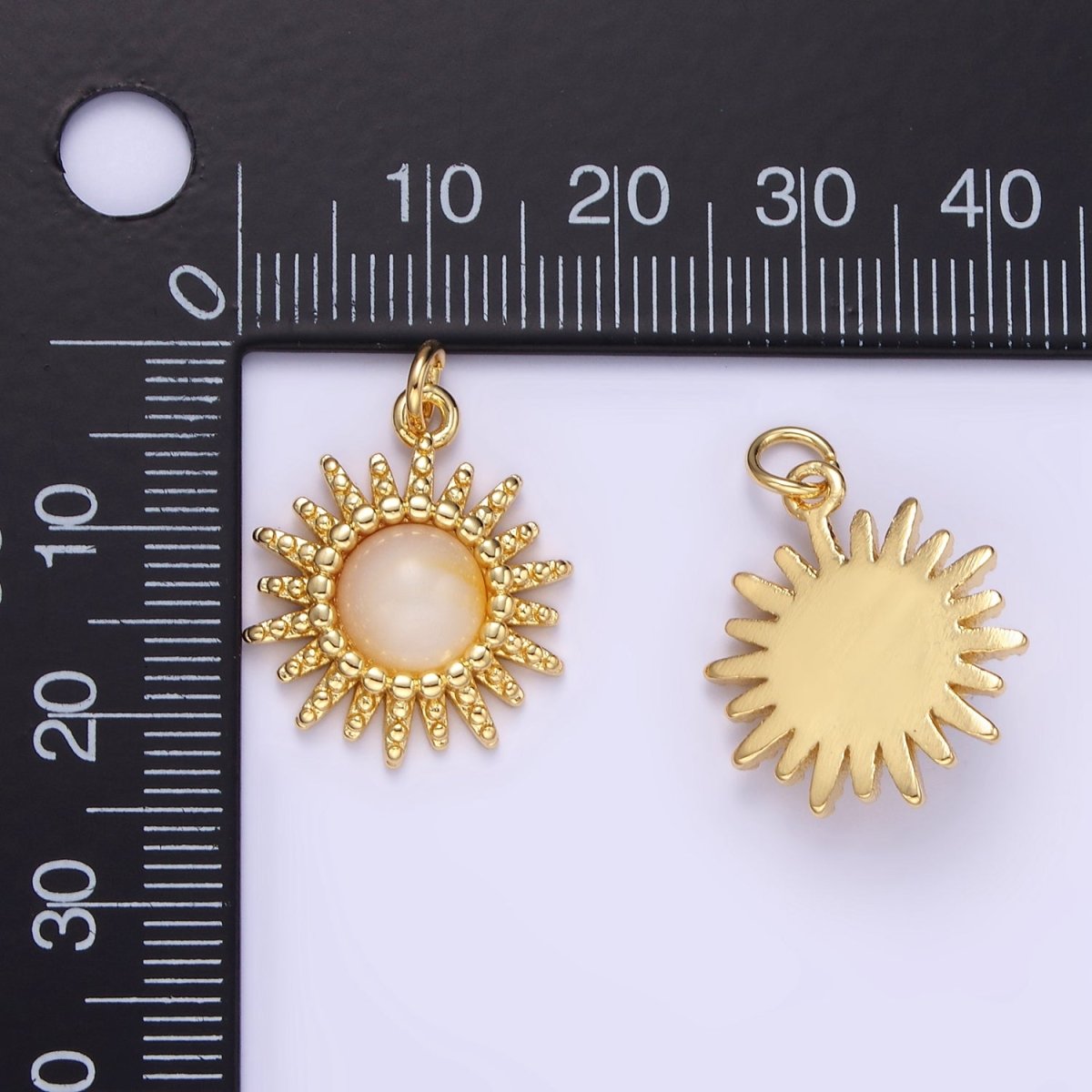 24K Gold Filled Shell Pearl Dotted Celestial Sun Charm | E355