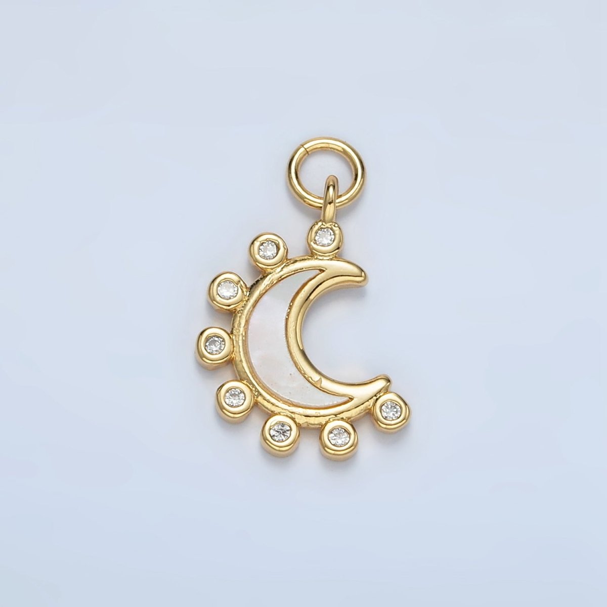 24K Gold Filled Shell Pearl Dotted Crescent Moon Charm | M138