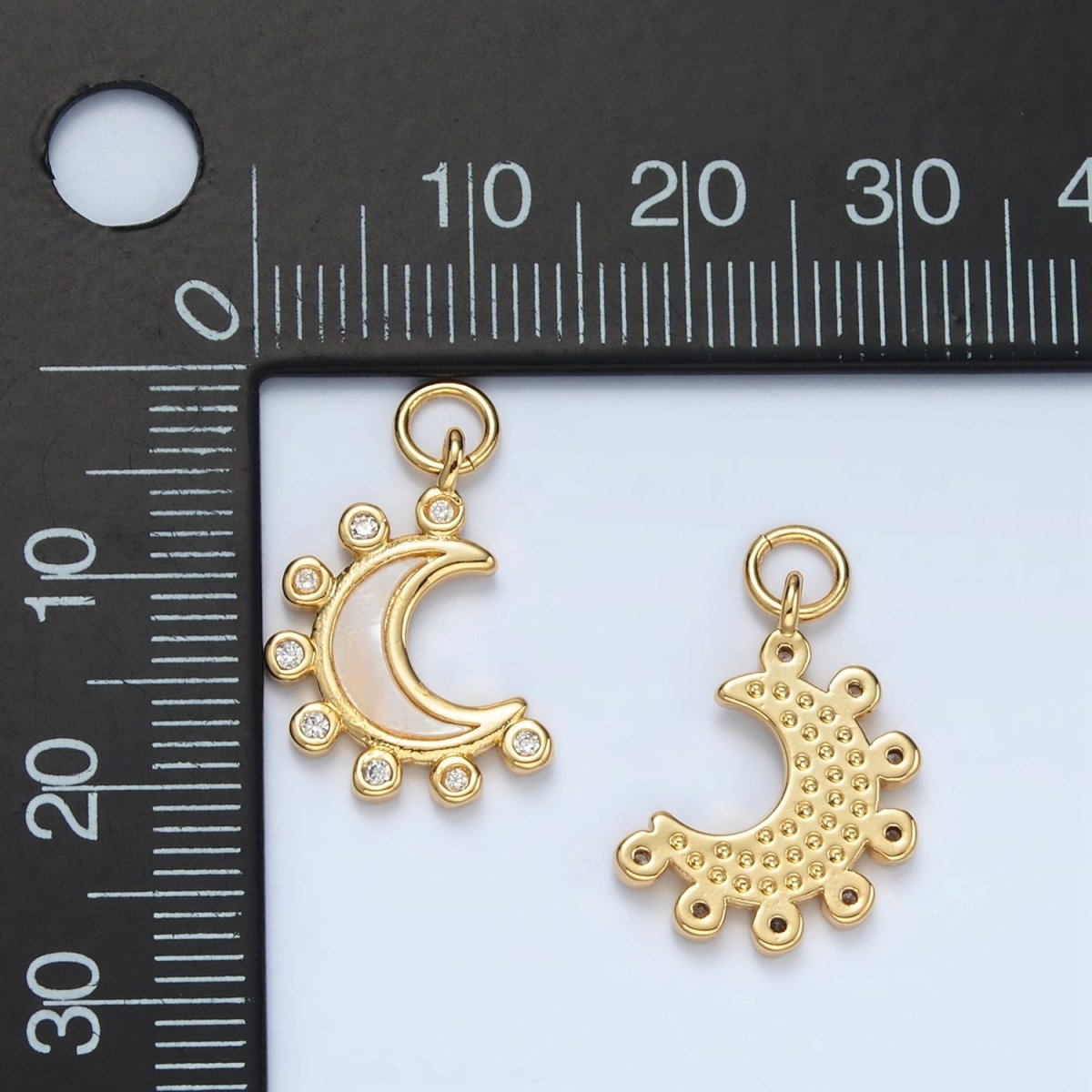24K Gold Filled Shell Pearl Dotted Crescent Moon Charm | M138