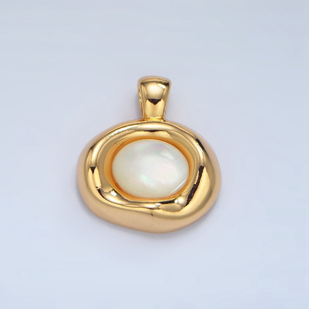 24K Gold Filled Shell Pearl Gemstone Oval Molten Bezel Pendant | AA131