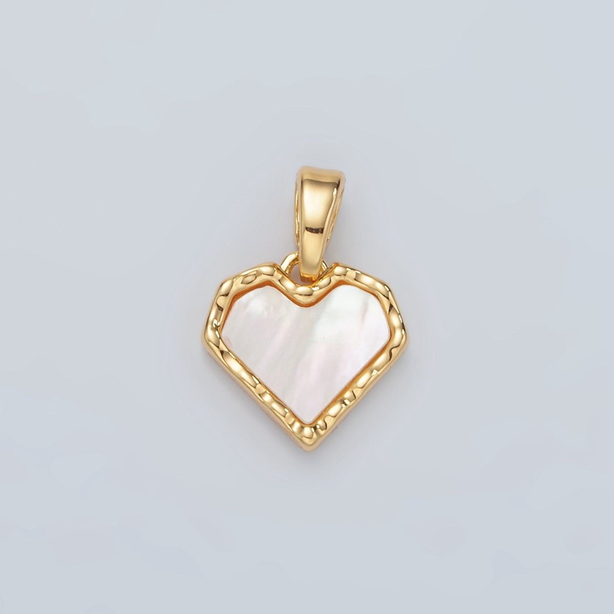 24K Gold Filled Shell Pearl Heart Hammered Bezel Pendant | H488