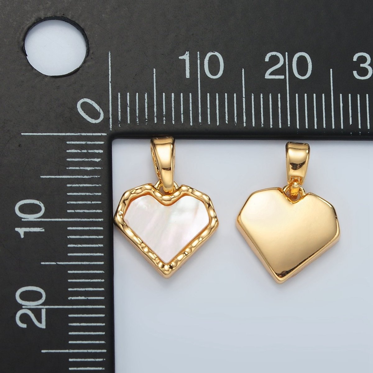 24K Gold Filled Shell Pearl Heart Hammered Bezel Pendant | H488