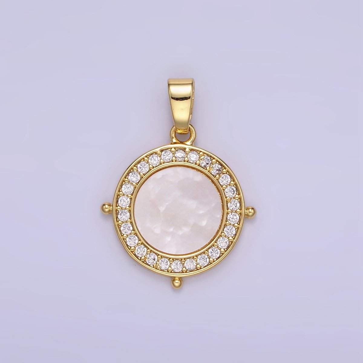 24K Gold Filled Shell Pearl Micro Paved CZ Round Pendant | AA1340