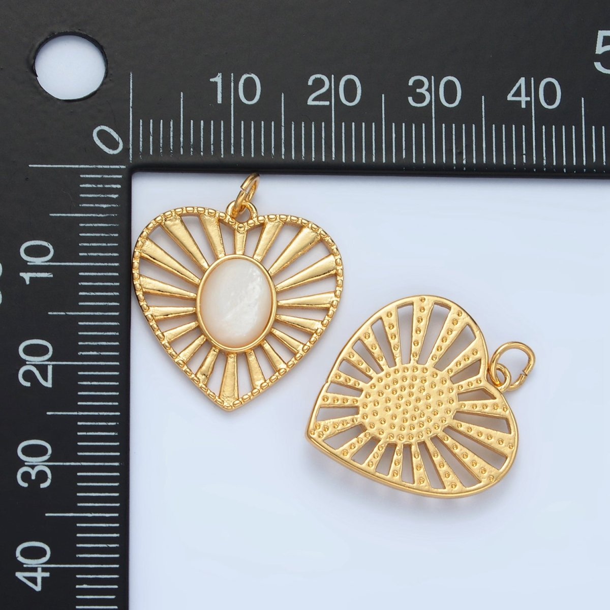 24K Gold Filled Shell Pearl Open Sunburst Heart Charm | X304