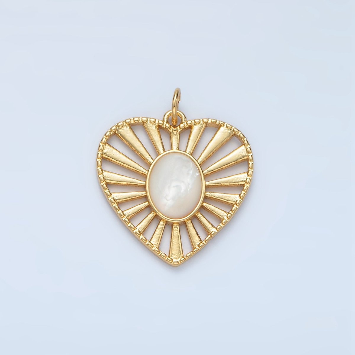 24K Gold Filled Shell Pearl Open Sunburst Heart Charm | X304