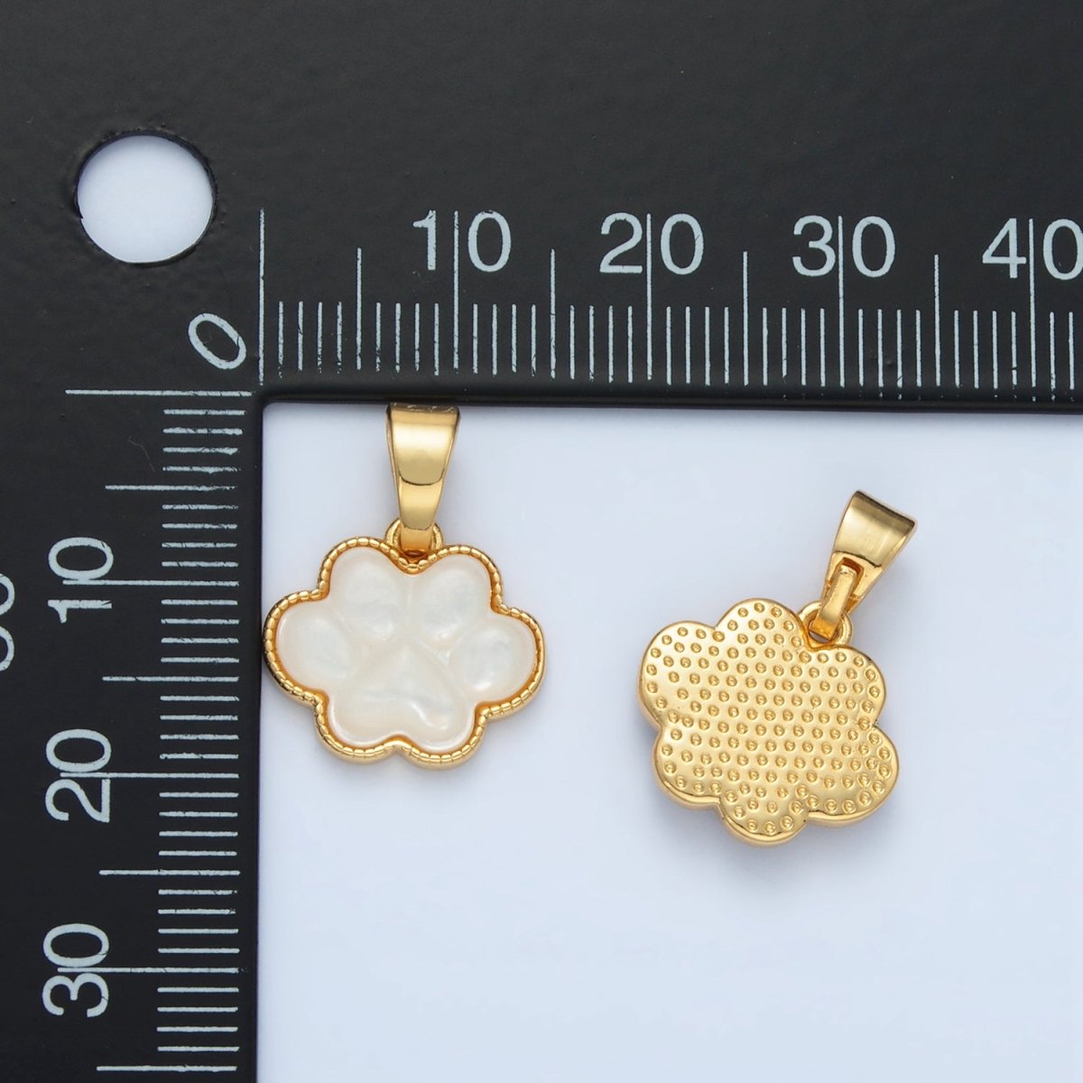 24K Gold Filled Shell Pearl Pet Paw Print Animal Bezel Pendant | I808