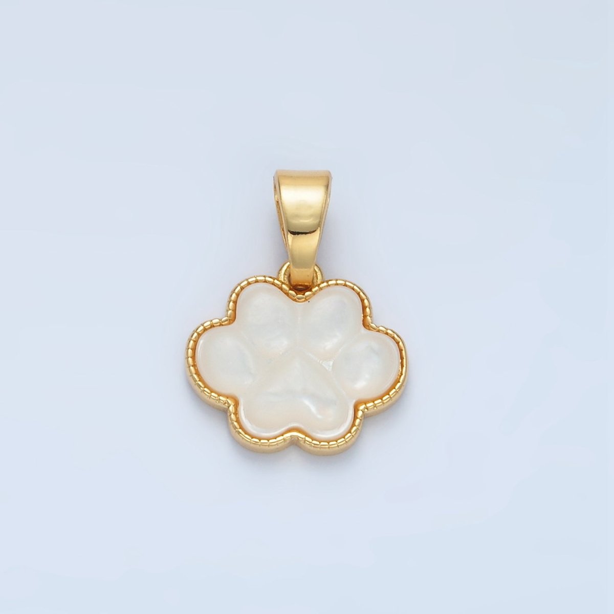 24K Gold Filled Shell Pearl Pet Paw Print Animal Bezel Pendant | I808