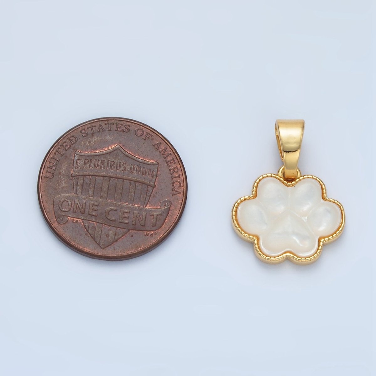 24K Gold Filled Shell Pearl Pet Paw Print Animal Bezel Pendant | I808