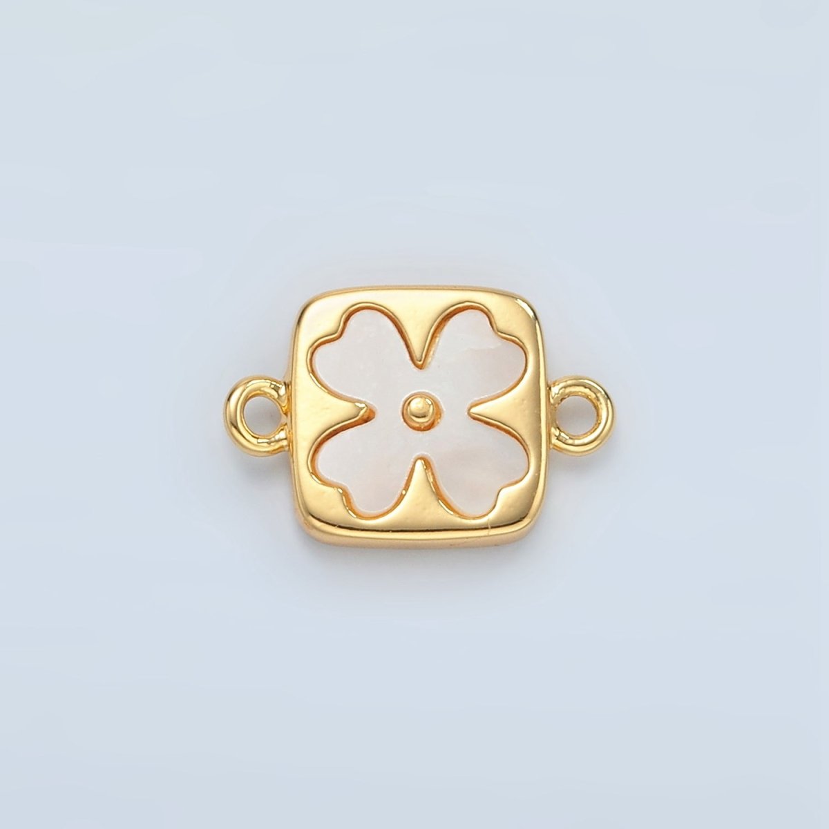 24K Gold Filled Shell Pearl Quatrefoil Flower Square Bezel Connector | F012