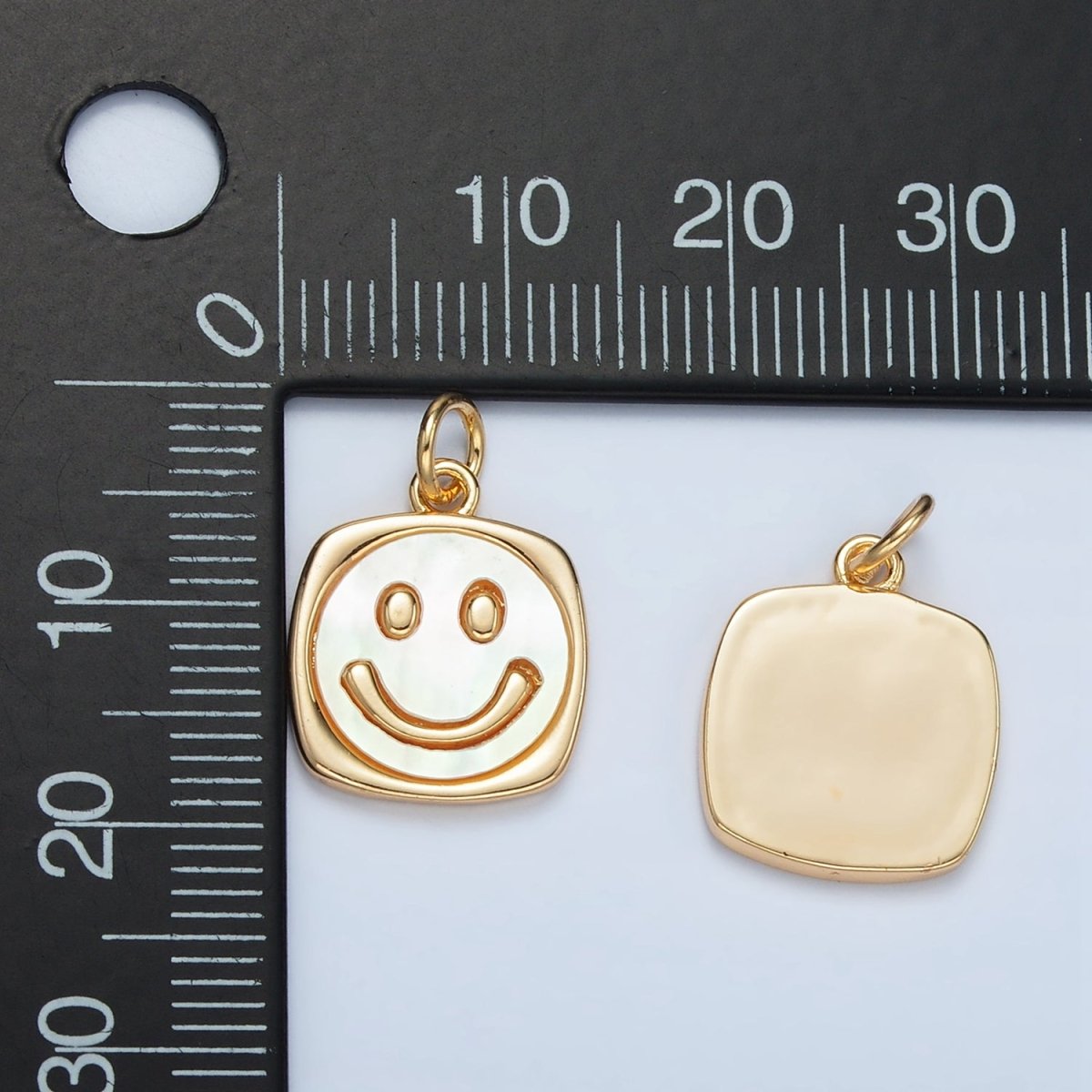 24K Gold Filled Shell Pearl Smiley Face Shell Pearl Stamped Bezel Charm | M566