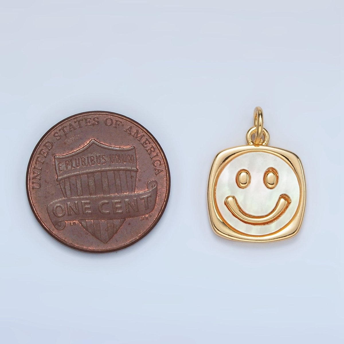 24K Gold Filled Shell Pearl Smiley Face Shell Pearl Stamped Bezel Charm | M566