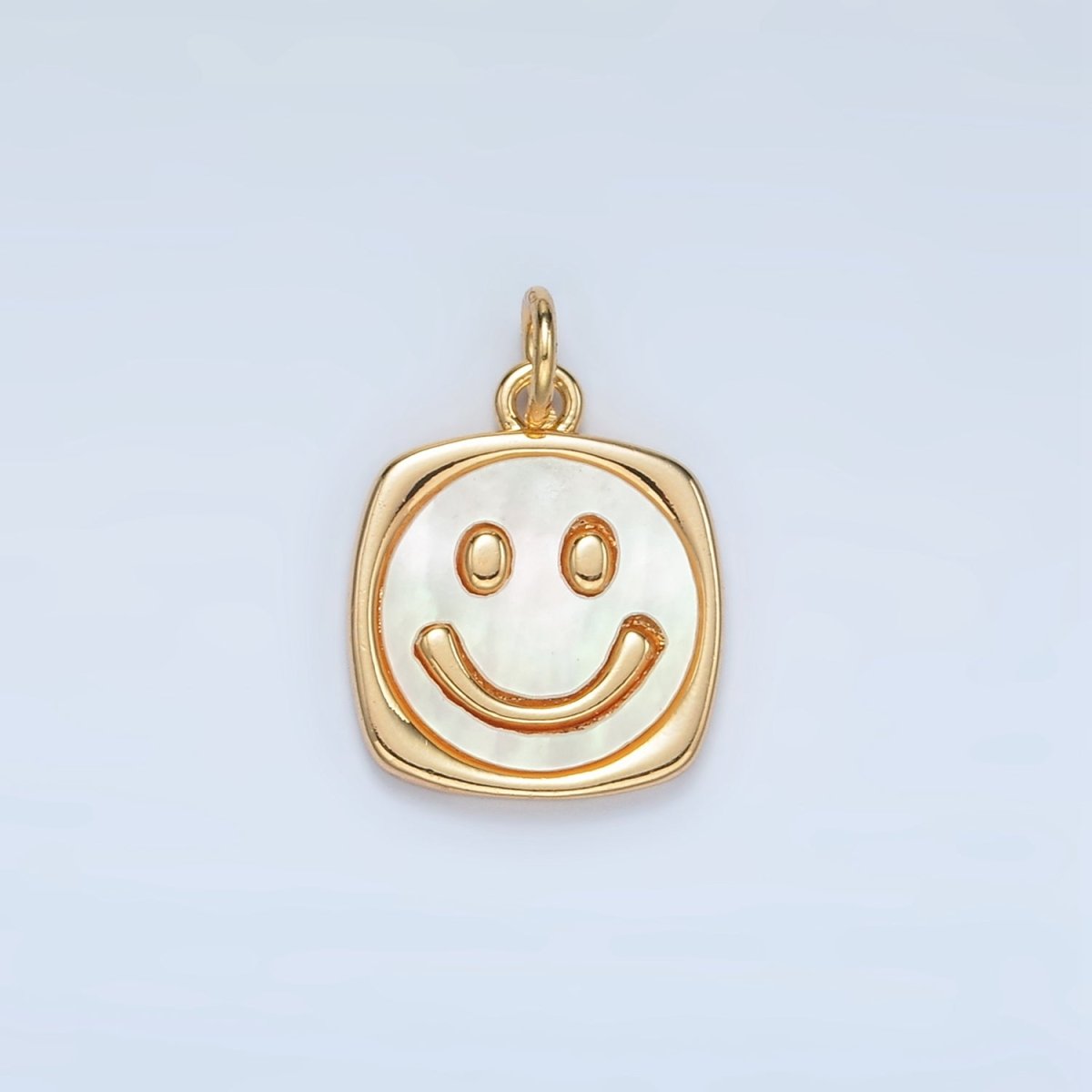 24K Gold Filled Shell Pearl Smiley Face Shell Pearl Stamped Bezel Charm | M566