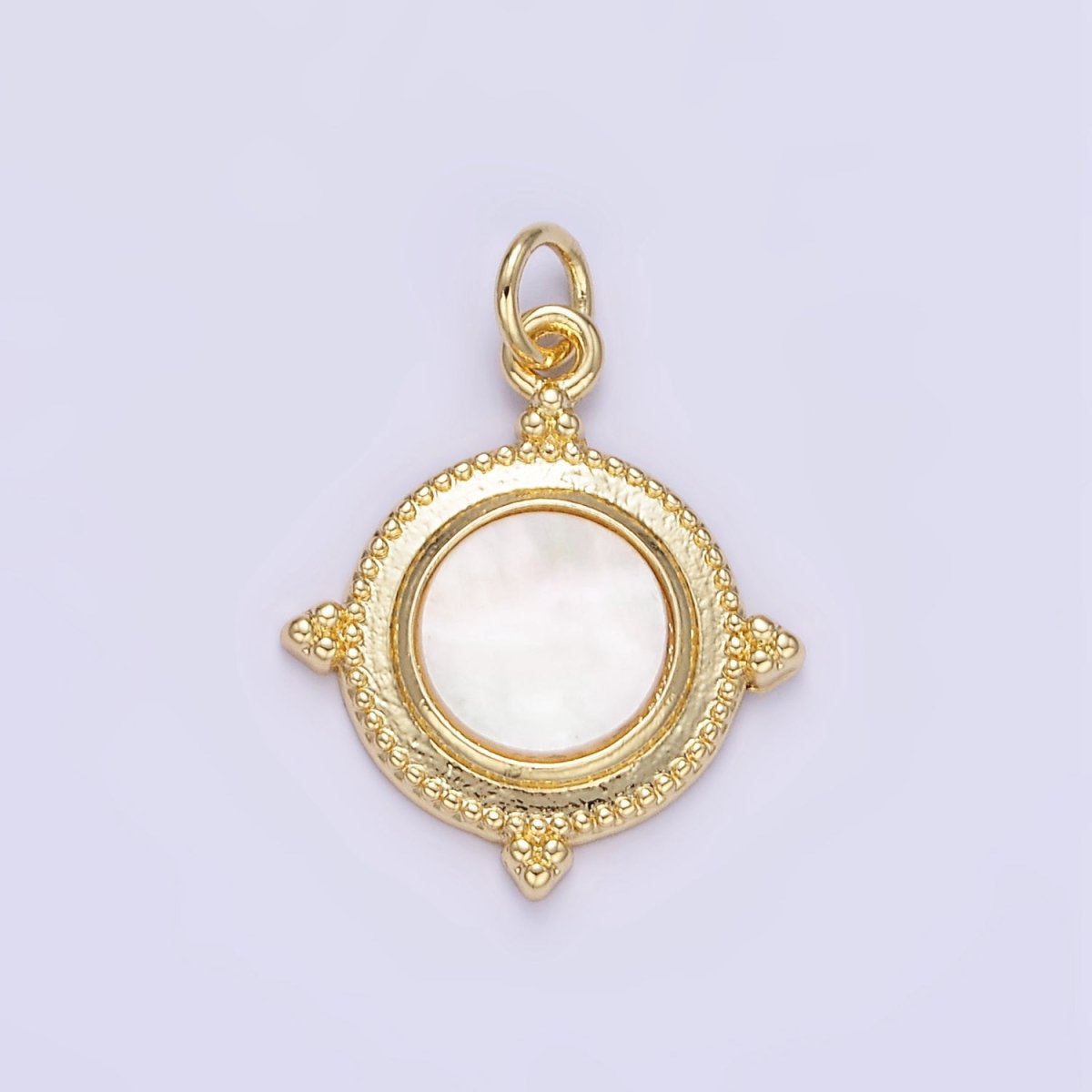 24K Gold Filled Shell Pearl Spiked Dotted Round Charm | E366