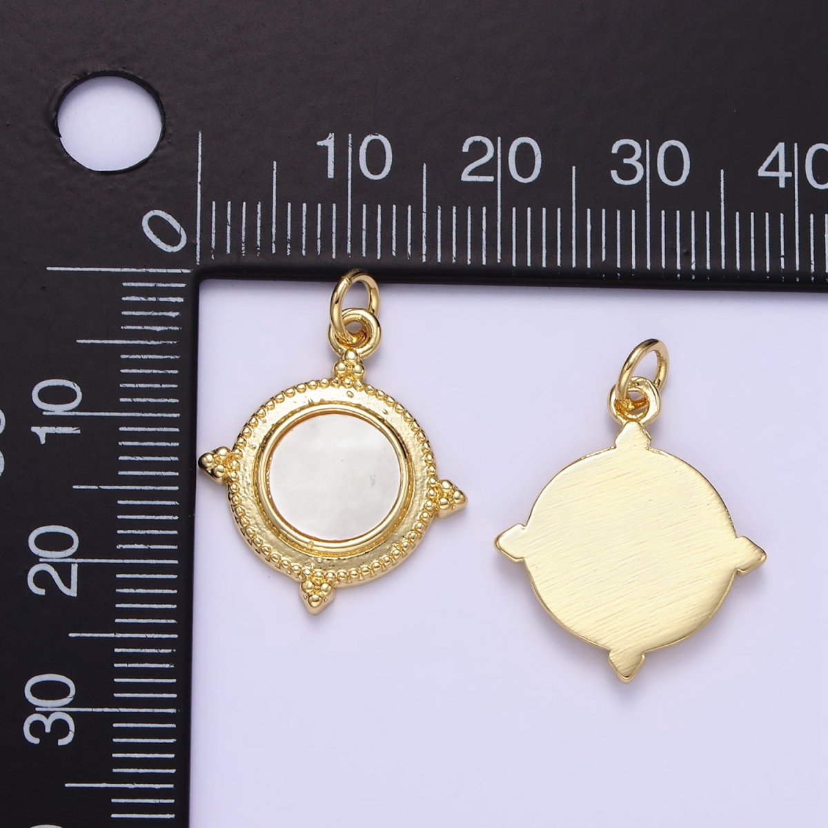 24K Gold Filled Shell Pearl Spiked Dotted Round Charm | E366