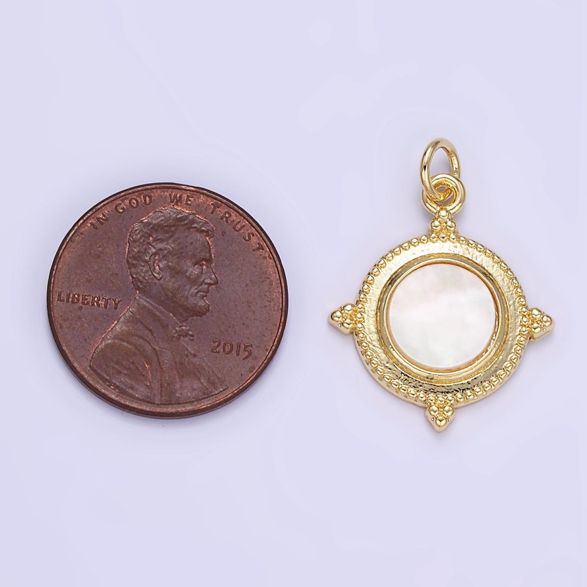 24K Gold Filled Shell Pearl Spiked Dotted Round Charm | E366