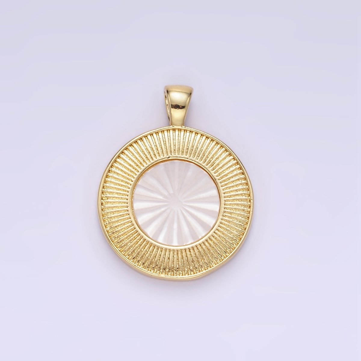 24K Gold Filled Shell Pearl Sunburst Bezel Round Pendant | AA1335
