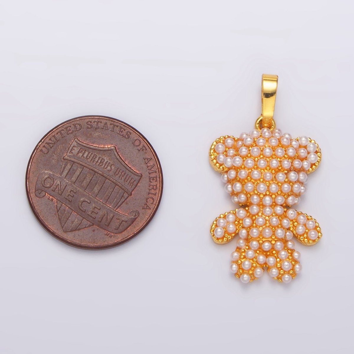 24K Gold Filled Shell Pearl Teddy Bear Animal Pendant | AA1006