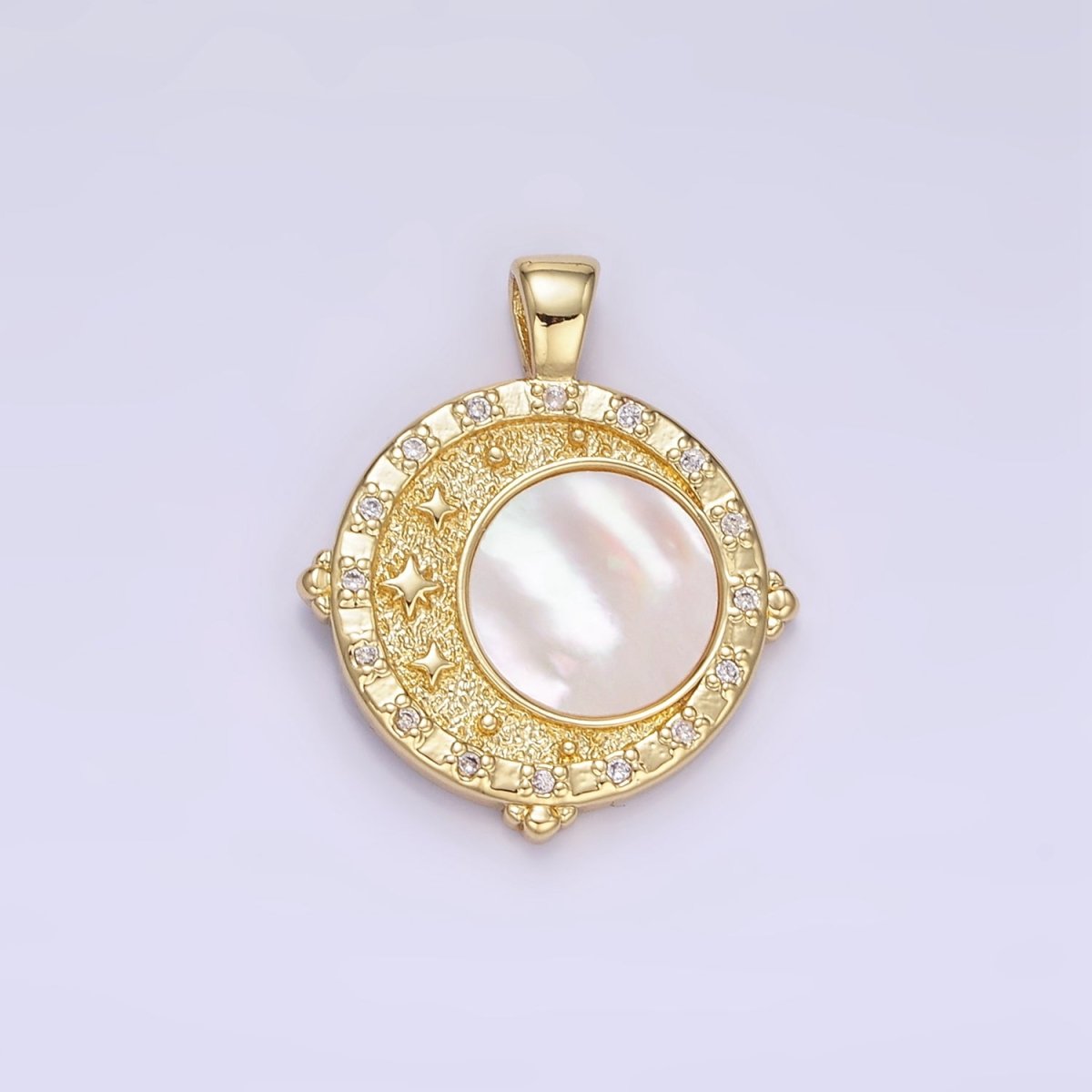 24K Gold Filled Shell Pearl Triple Celestial Star Hammered Pendant | AA1342