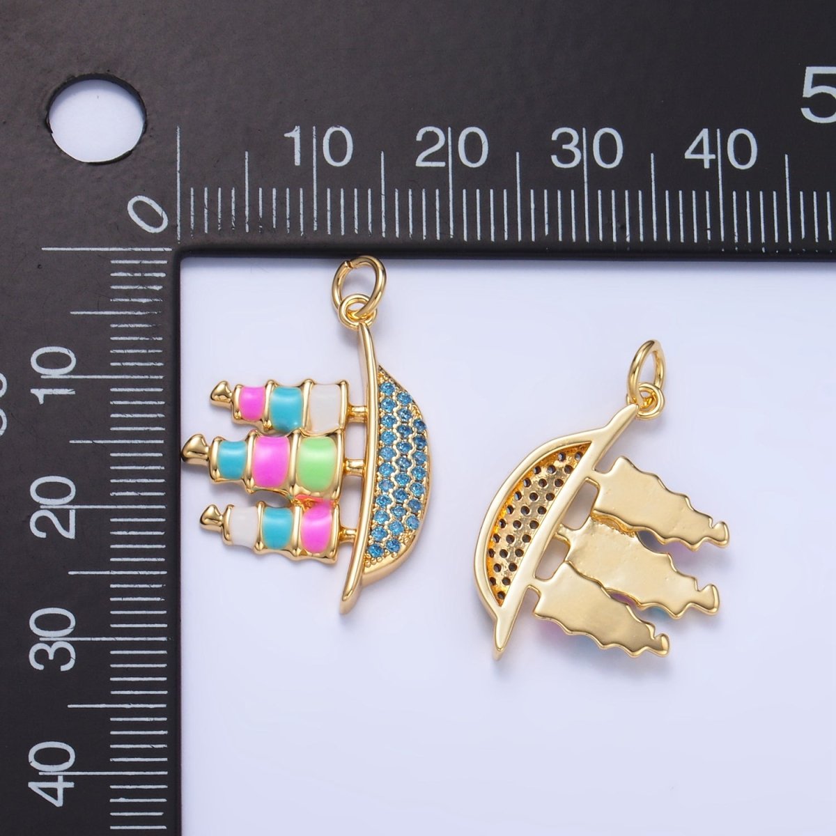 24K Gold Filled Ship Travel Micro Paved CZ Enamel Charm | W110