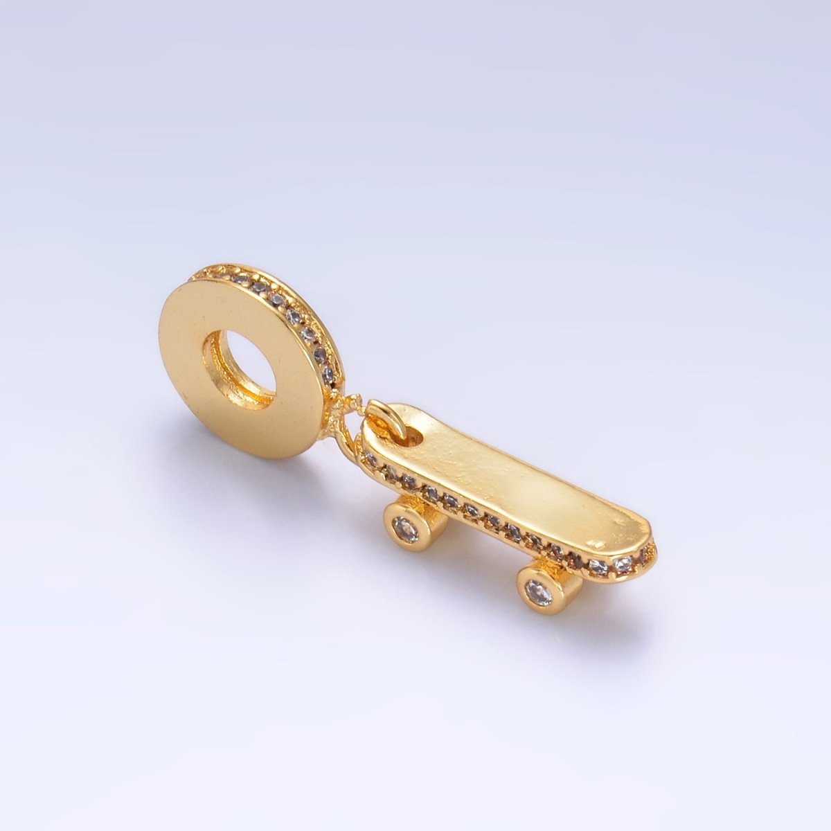 24K Gold Filled Skateboard Micro Paved CZ Rhondelle Drop Pendant | W336