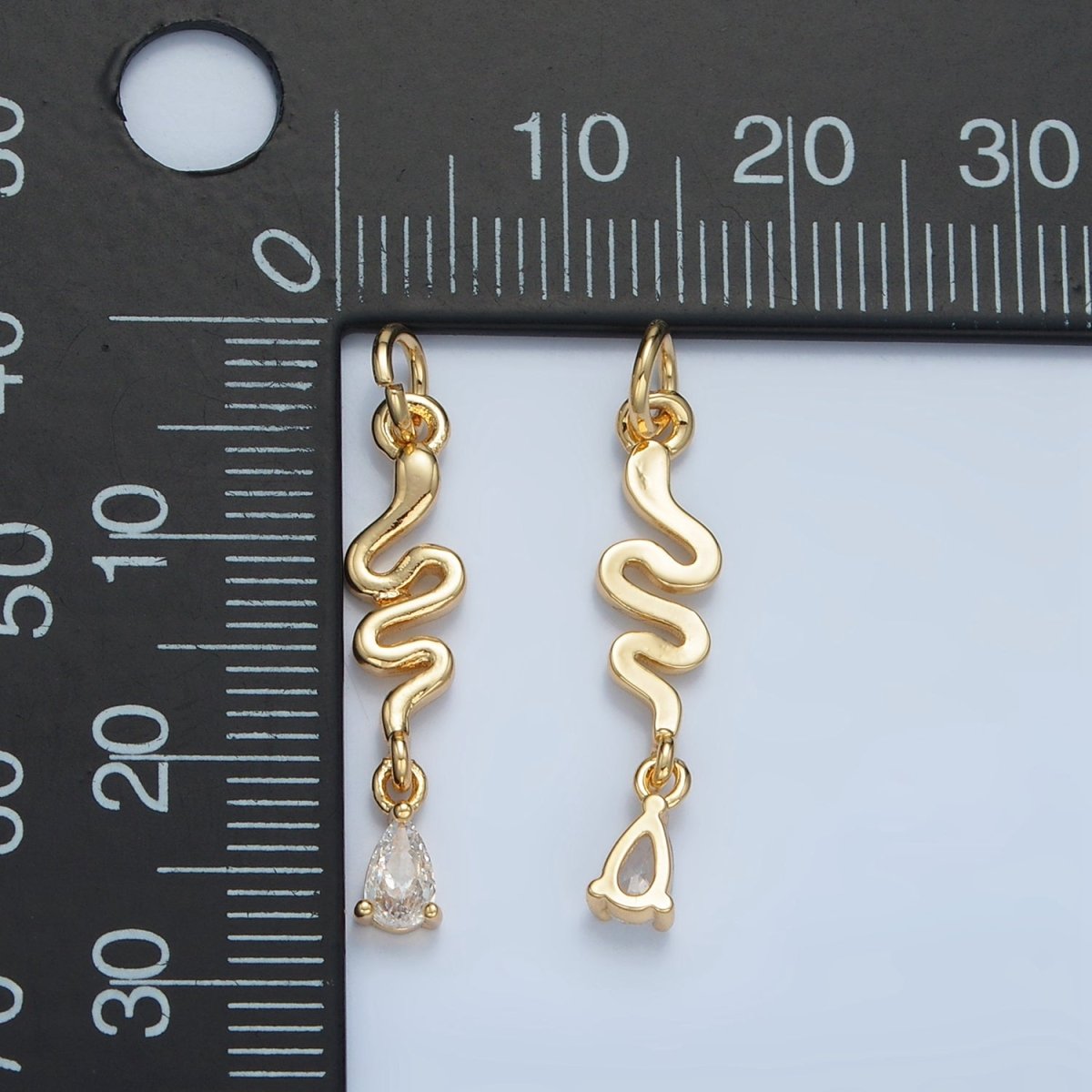 24K Gold Filled Slither Snake Clear CZ Teardrop Drop Charm | E781