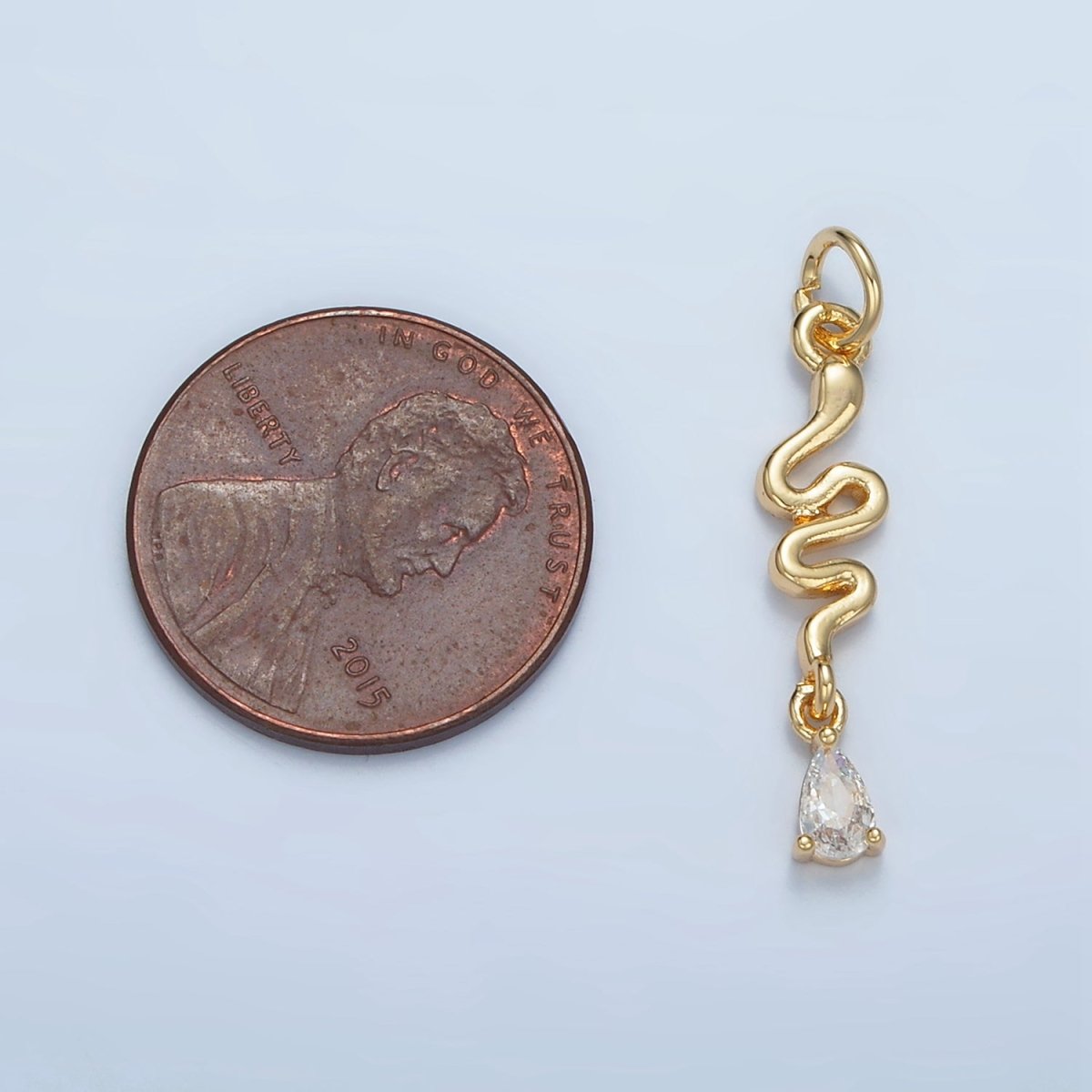 24K Gold Filled Slither Snake Clear CZ Teardrop Drop Charm | E781