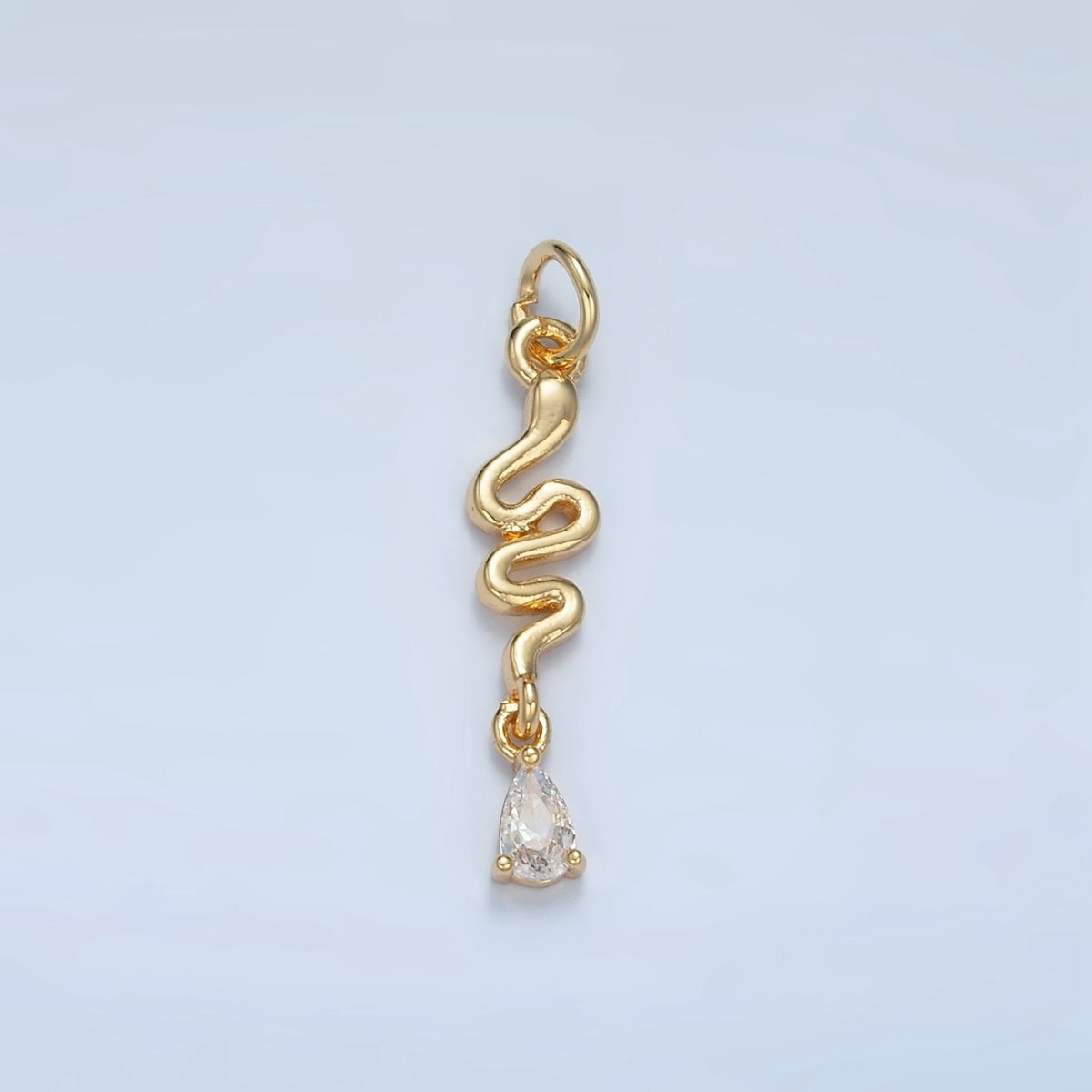 24K Gold Filled Slither Snake Clear CZ Teardrop Drop Charm | E781
