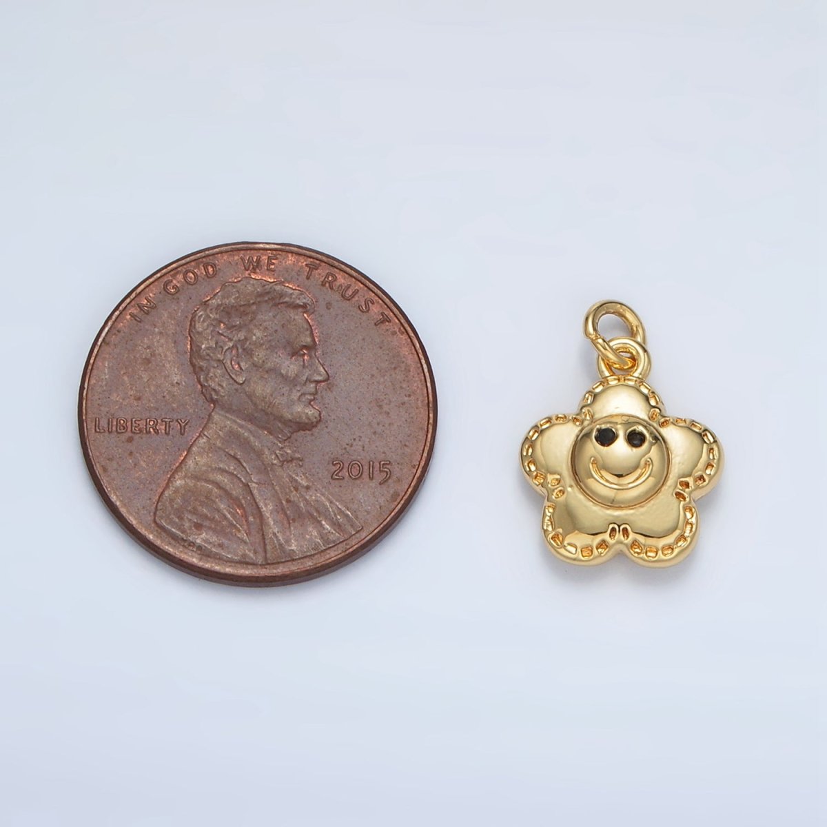 24K Gold Filled Smiley Face Flower Puffed Charm | AC167