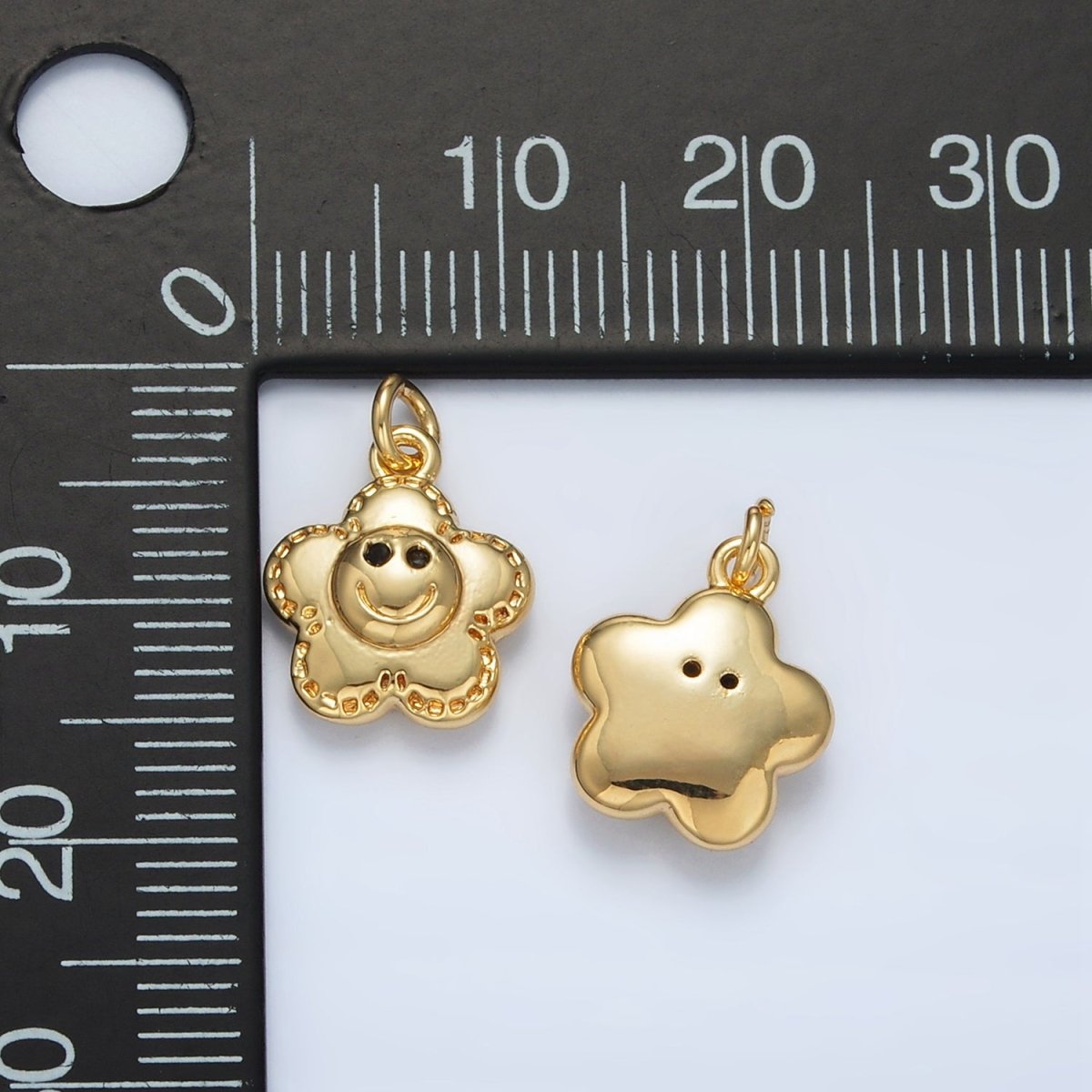 24K Gold Filled Smiley Face Flower Puffed Charm | AC167