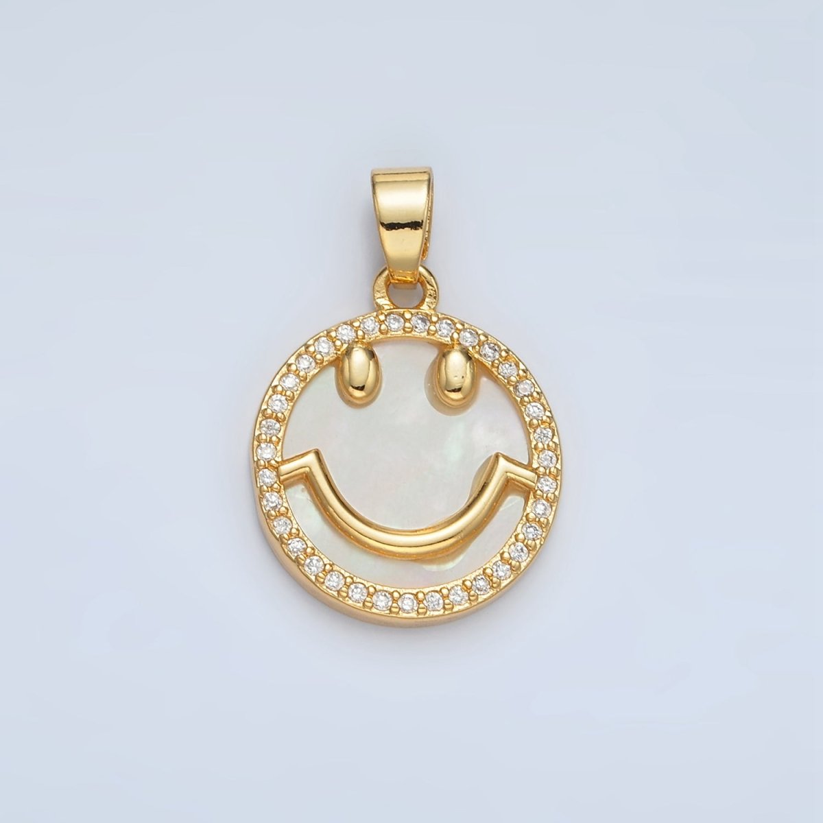 24K Gold Filled Smiley Face Shell Pearl Micro Paved CZ Pendant | AA1374