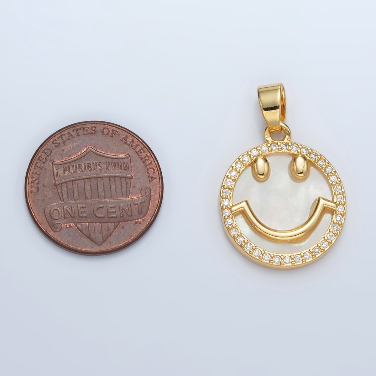 24K Gold Filled Smiley Face Shell Pearl Micro Paved CZ Pendant | AA1374