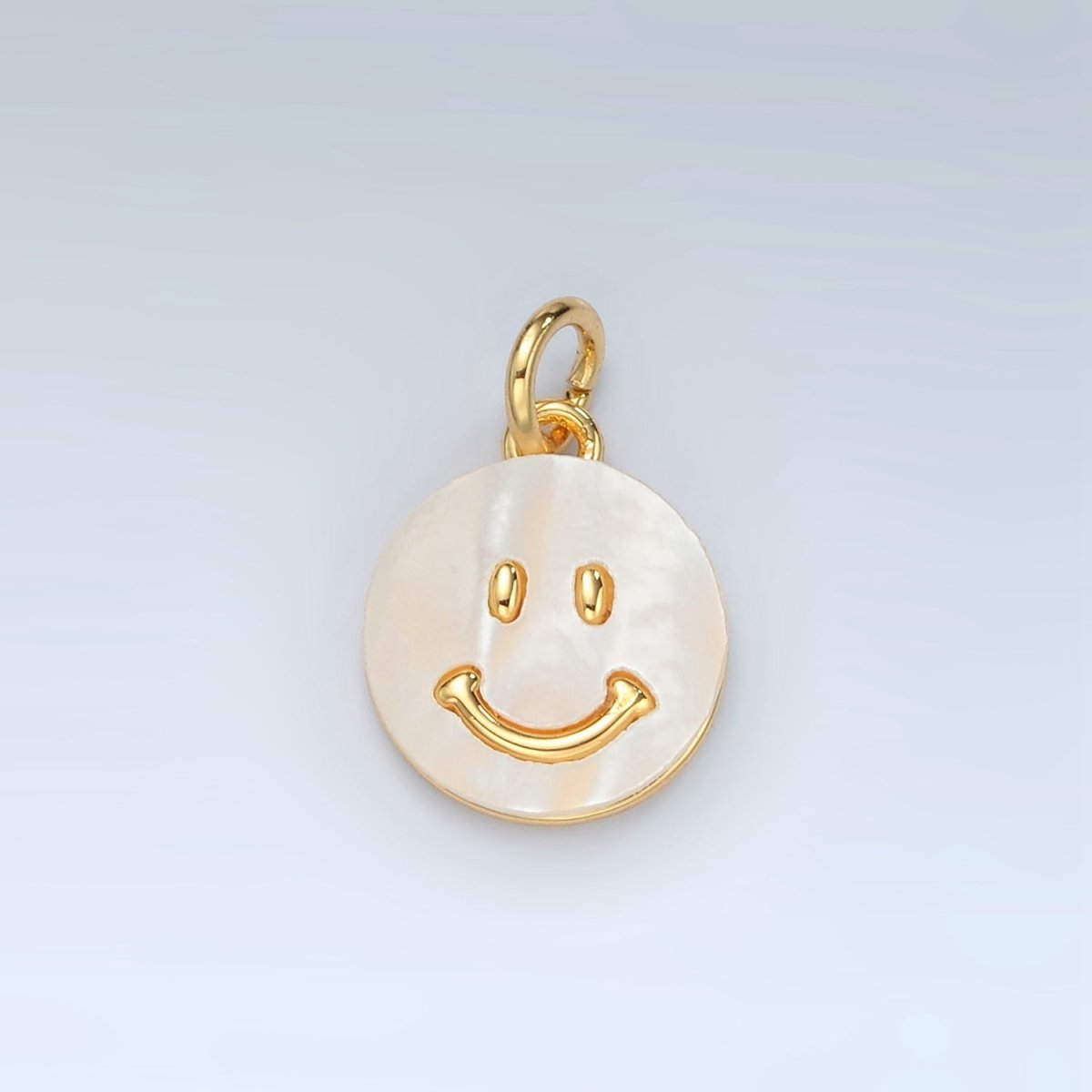 24K Gold Filled Smiley Face Shell Pearl Round Charm | D692