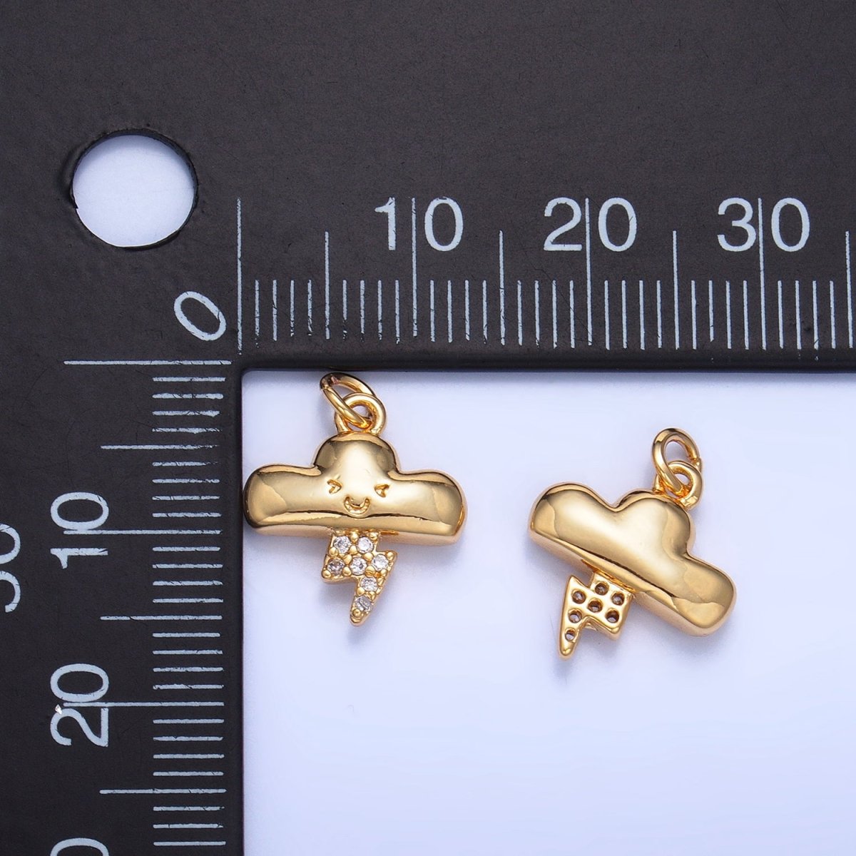 24K Gold Filled Smiley Face Thunder Cloud Micro Paved CZ Multidimensional 3D Charm | W016
