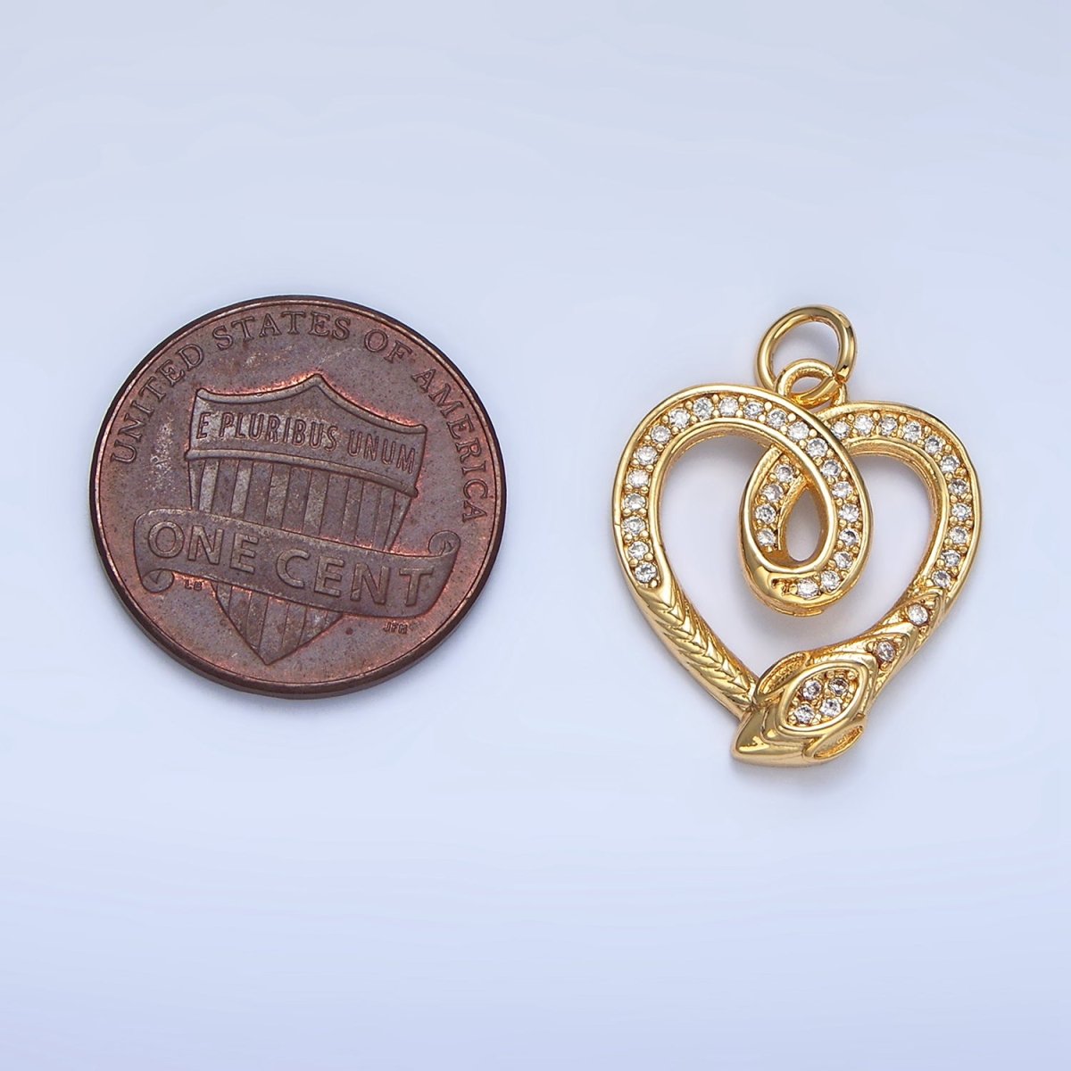 24K Gold Filled Snake Serpent Heart Open Micro Paved CZ Charm | AC178
