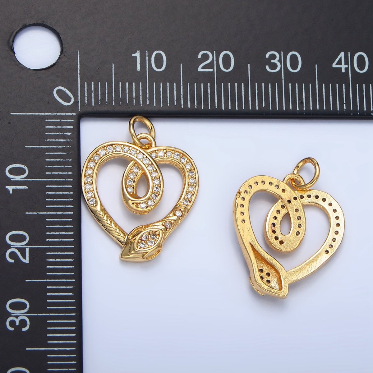 24K Gold Filled Snake Serpent Heart Open Micro Paved CZ Charm | AC178
