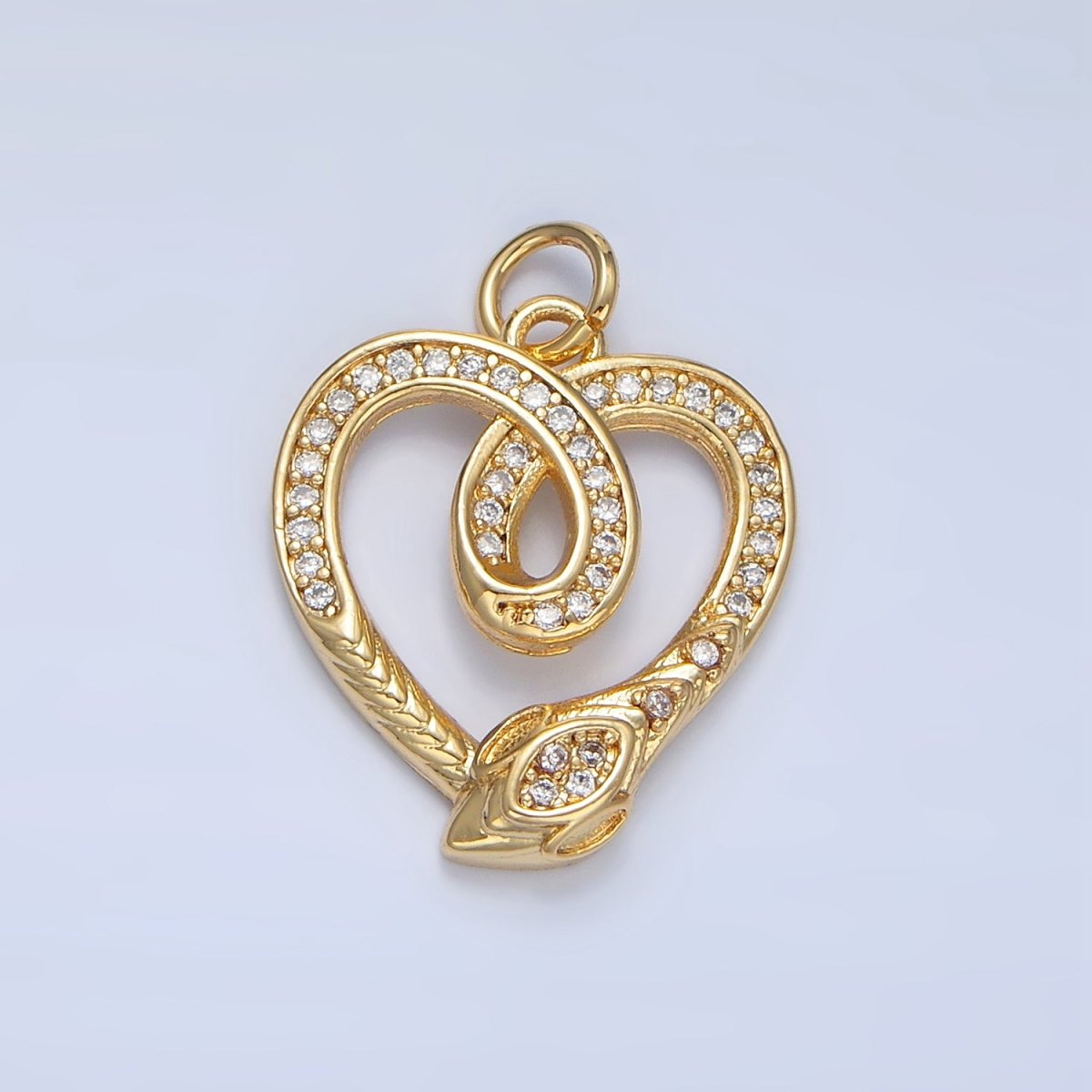 24K Gold Filled Snake Serpent Heart Open Micro Paved CZ Charm | AC178