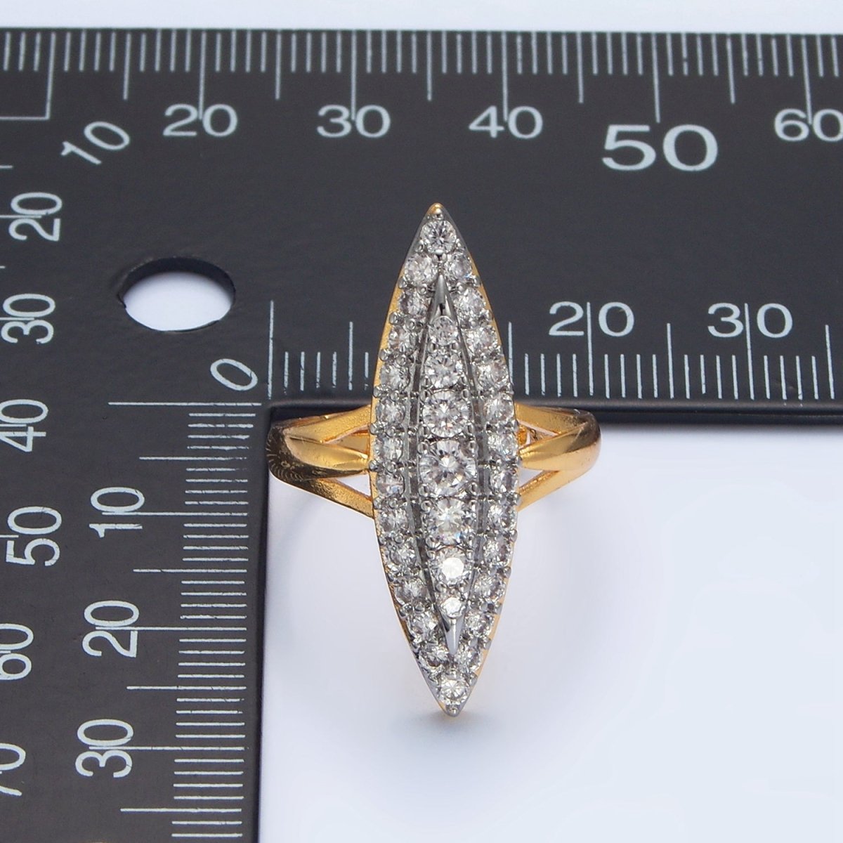 24K Gold Filled Sphere Micro Paved CZ Solitaire Mixed Metal Ring | O1423