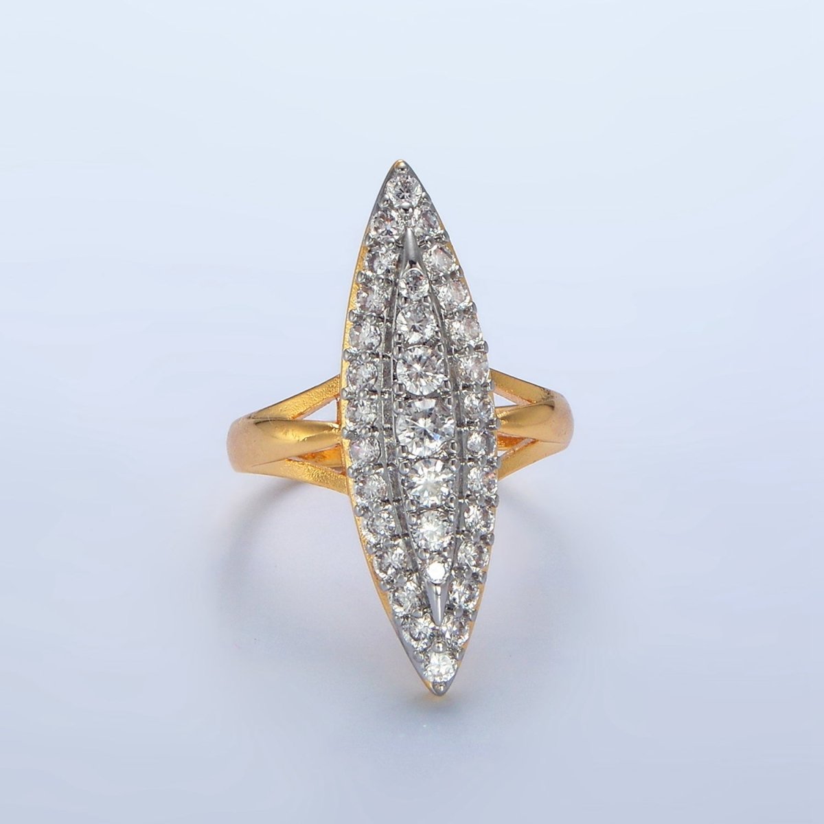 24K Gold Filled Sphere Micro Paved CZ Solitaire Mixed Metal Ring | O1423