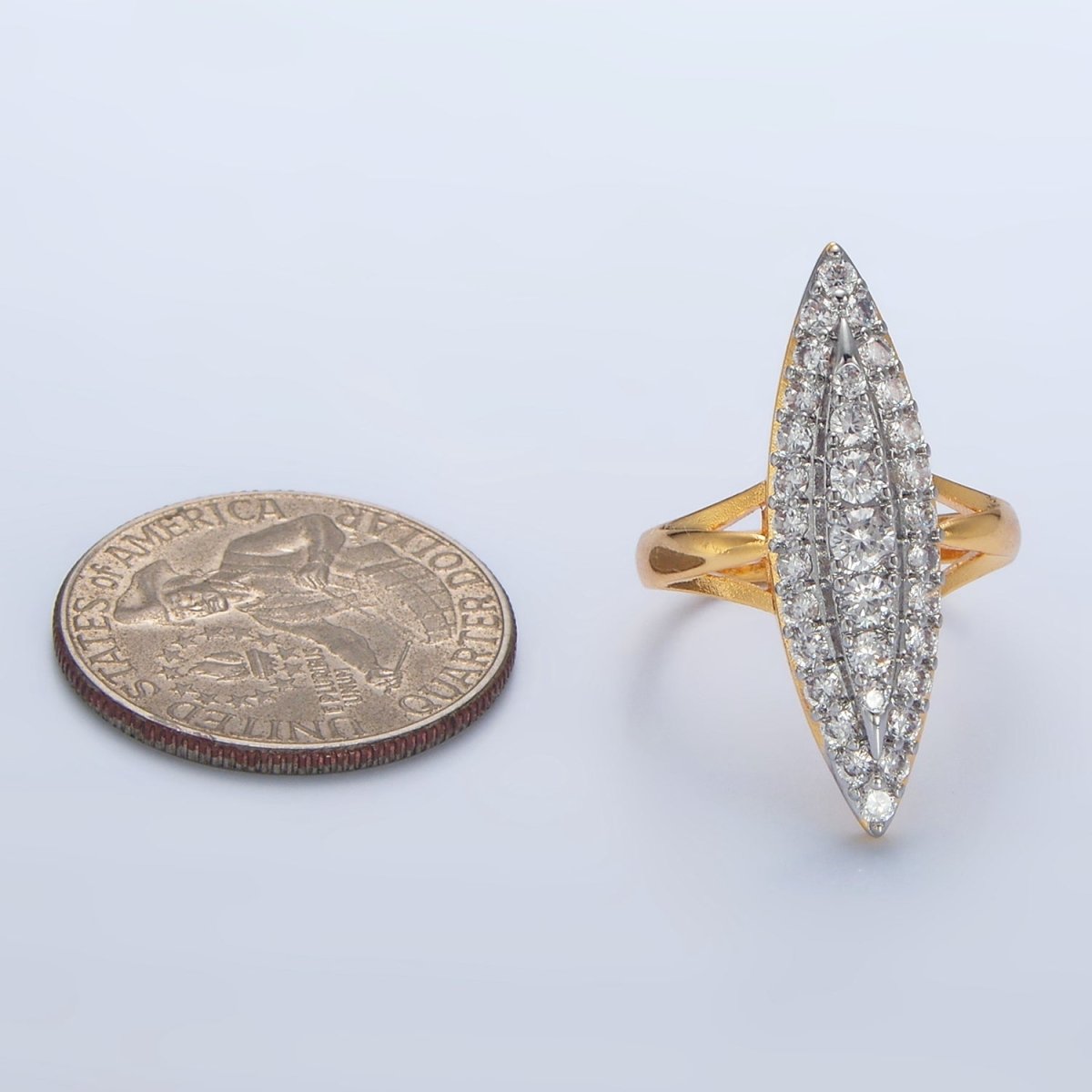 24K Gold Filled Sphere Micro Paved CZ Solitaire Mixed Metal Ring | O1423