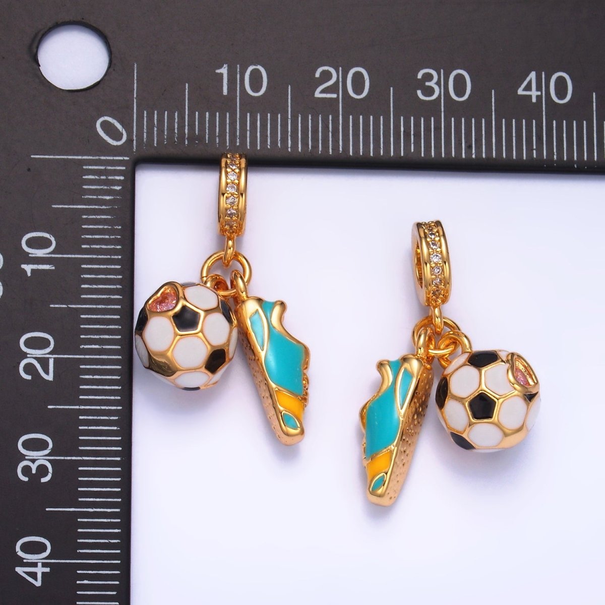 24K Gold Filled Sports Soccer Ball Shoes Enamel Micro Paved CZ Rhondelle Drop Pendant | W334