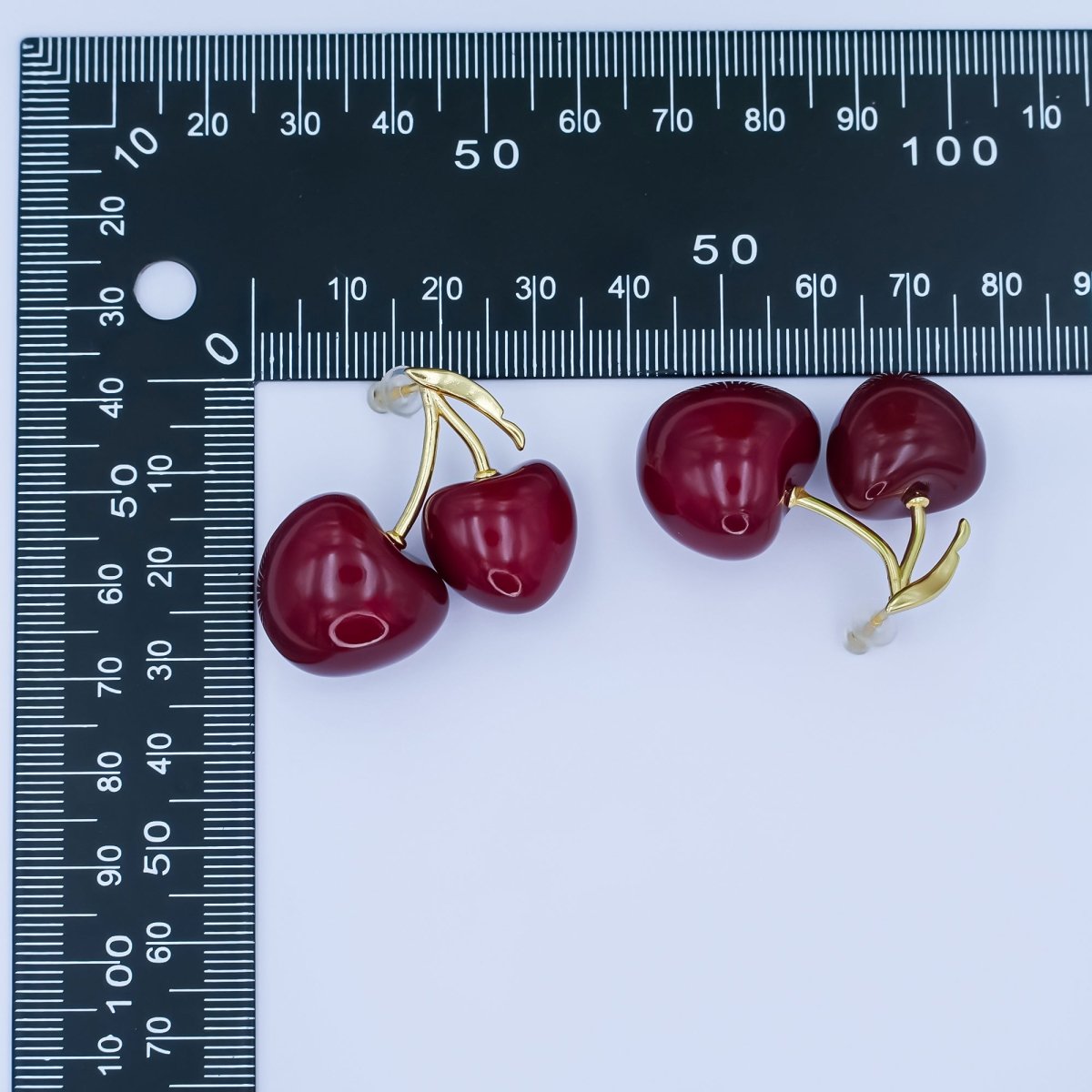 24K Gold Filled Spring Red Cherry Drop Stud Earrings | AB422