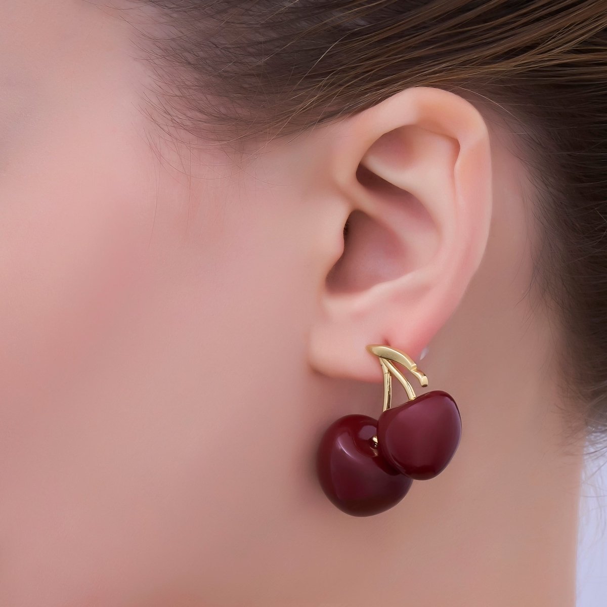 24K Gold Filled Spring Red Cherry Drop Stud Earrings | AB422
