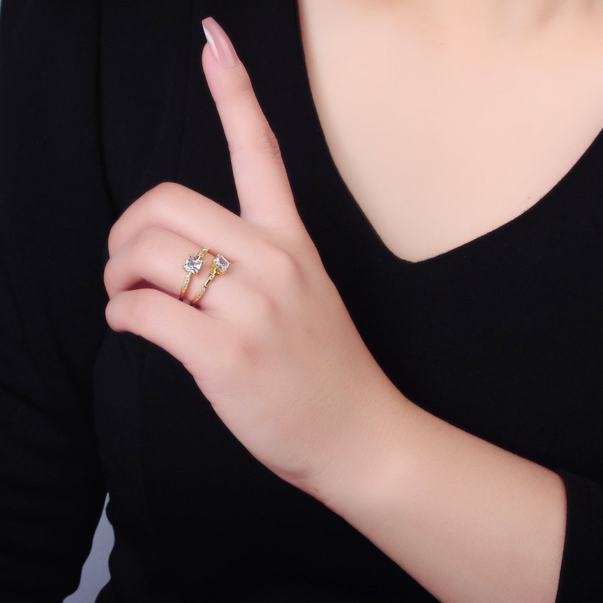 24K Gold Filled Square CZ Micro Paved Geometric Double Band Ring | O545