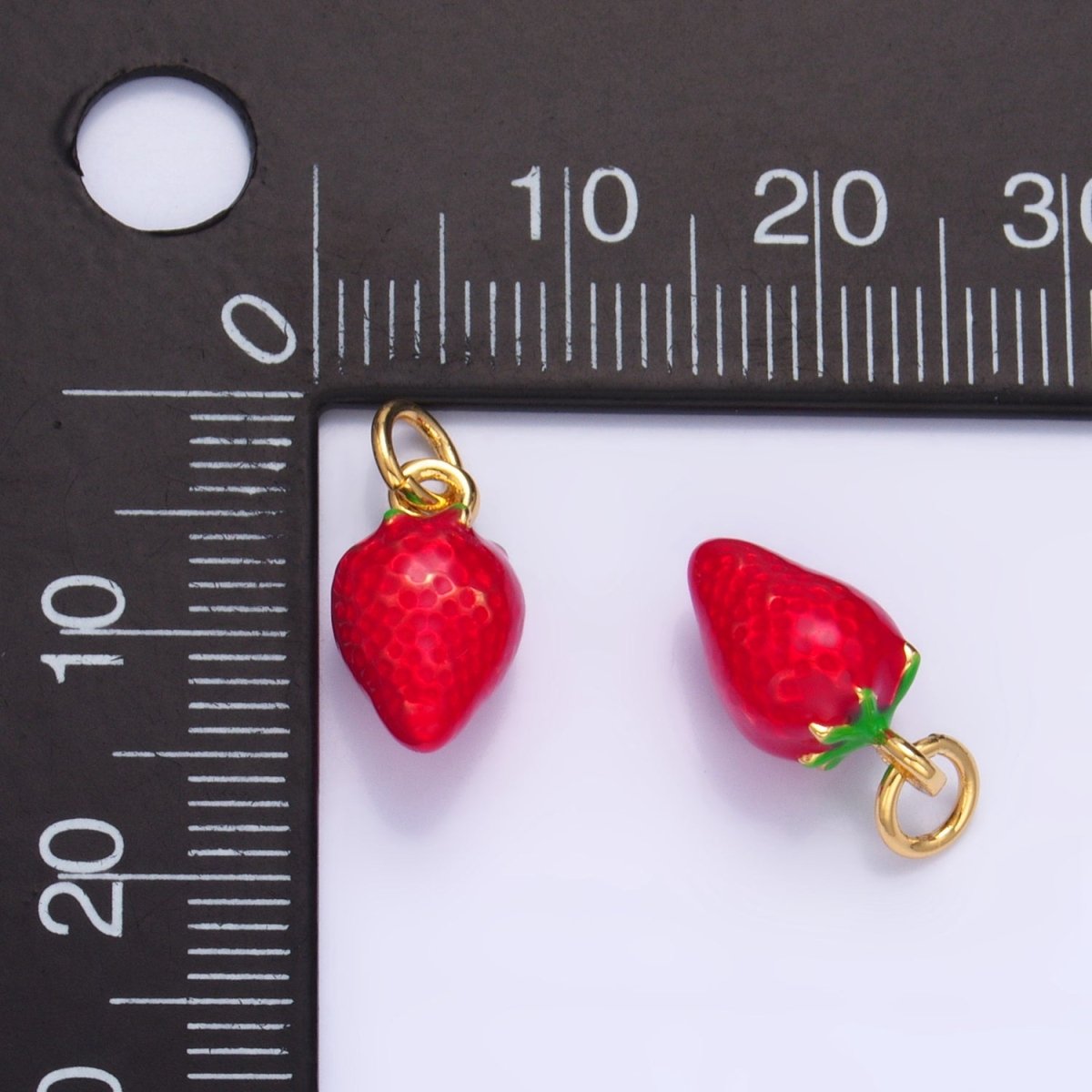 24K Gold Filled Strawberry Fruit Enamel Charm | W005
