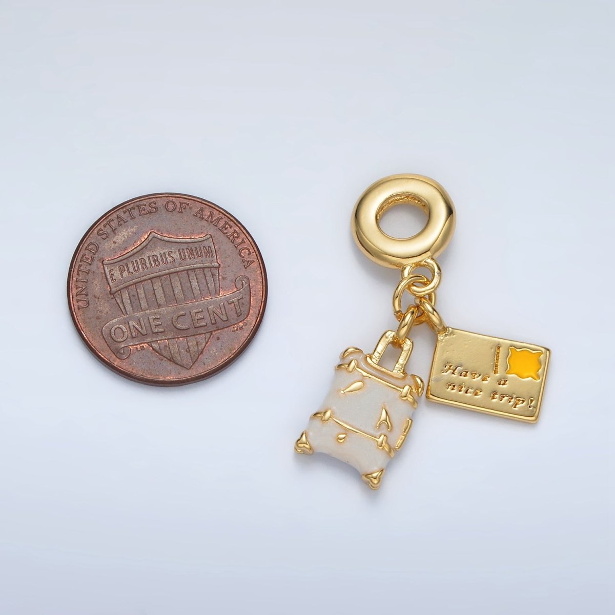 24K Gold Filled Suitcase Postcard Double Travel Drop Rhondelle Bail Pendant | AC091