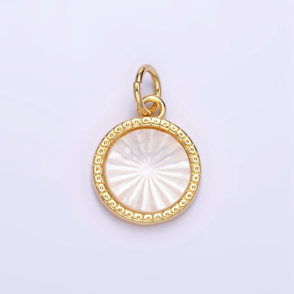 24K Gold Filled Sunburst Shell Pearl Bezel Round Charm | E354