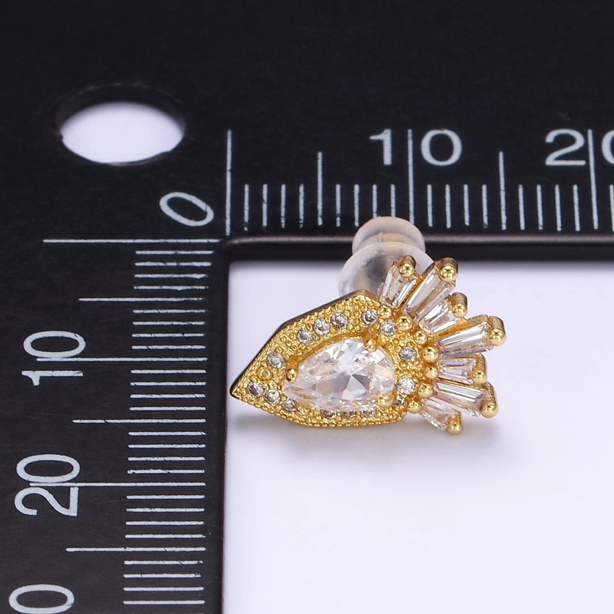 24K Gold Filled Teardrop Baguette Micro Paved CZ Stud Earrings | AB1175