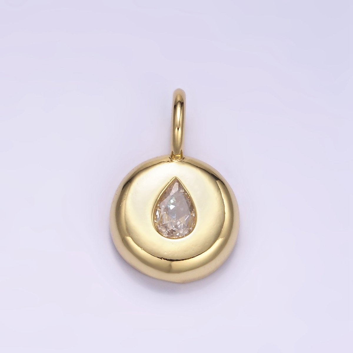 24K Gold Filled Teardrop Clear CZ Round Bezel Pendant | M124